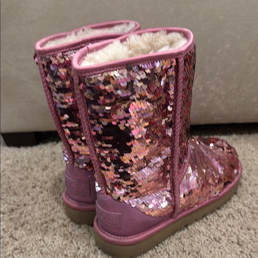 UGG Pink Sparkly Boots with Iridescent Finish